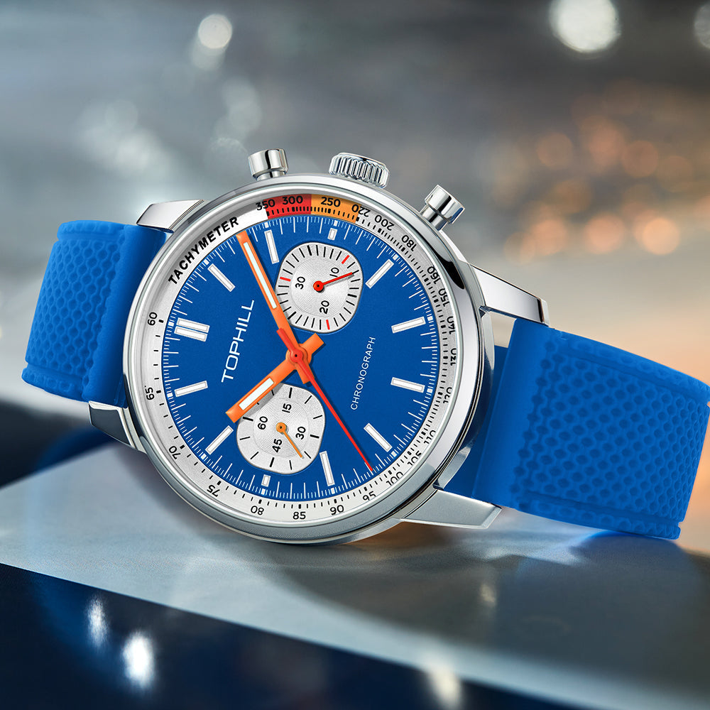 TOPHILL Men's Hand-Wound Chronograph - 40mm 316L Steel, Seagull ST1901 Movement, Sapphire Glass, Tachymeter Bezel, Silicone Band, Super-Luminova, Mechanical Racing Watch tophillwatch.com