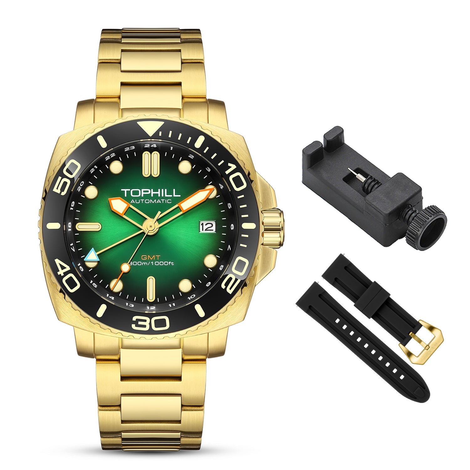 TOPHILL Automatic Watches for Men|Diving Watch 300M Waterproof|GMT Watch|Super Luminous|Screw-Down Crown & HEV|Ceramic Bezel|316L Stainless Steel & Sapphire Crystal|Black Luxury Watch for Business Scuba Diving|Gift for Men tophillwatch.com