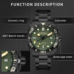 TOPHILL Automatic Watches for Men|Diving Watch 300M Waterproof|GMT Watch|Super Luminous|Screw-Down Crown & HEV|Ceramic Bezel|316L Stainless Steel & Sapphire Crystal|Black Luxury Watch for Business Scuba Diving|TD012 tophillwatch.com