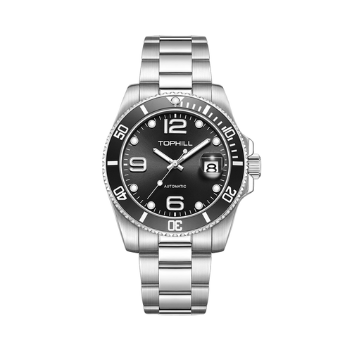 TOPHILL Men's Classic Diver Watch - 41mm Automatic Mechanical, Unidirectional Bezel, Date Window, Sapphire Glass, Steel Bracelet, 30M Water Resistant, Butterfly Clasp tophillwatch.com