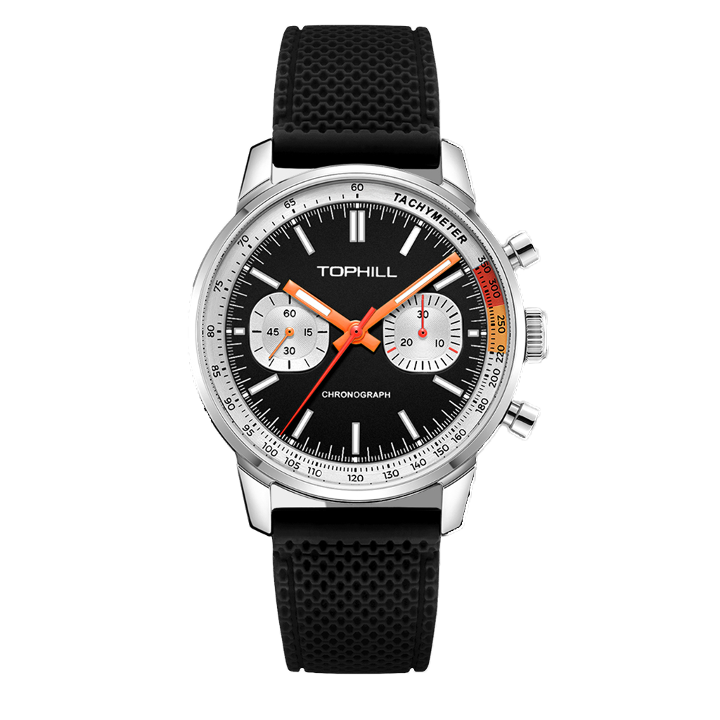 TOPHILL Men's Hand-Wound Chronograph - 40mm 316L Steel, Seagull ST1901 Movement, Sapphire Glass, Tachymeter Bezel, Silicone Band, Super-Luminova, Mechanical Racing Watch tophillwatch.com