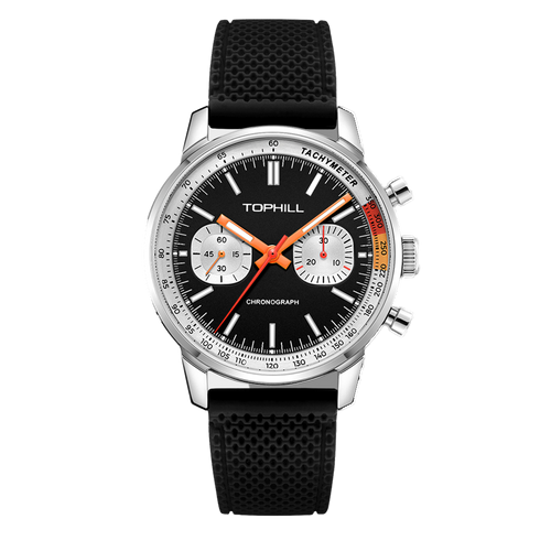TOPHILL Men's Hand-Wound Chronograph - 40mm 316L Steel, Seagull ST1901 Movement, Sapphire Glass, Tachymeter Bezel, Silicone Band, Super-Luminova, Mechanical Racing Watch tophillwatch.com