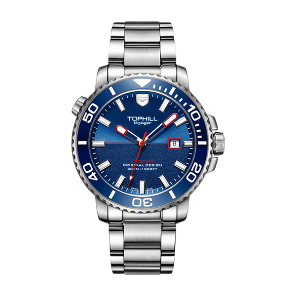TOPHILL Men's Professional Diver Watch - 45mm Automatic, 300m/1000ft Water Resistant, Unidirectional Bezel, Luminous Dial, Steel Bracelet + Bonus Rubber Band, Swiss Movement
