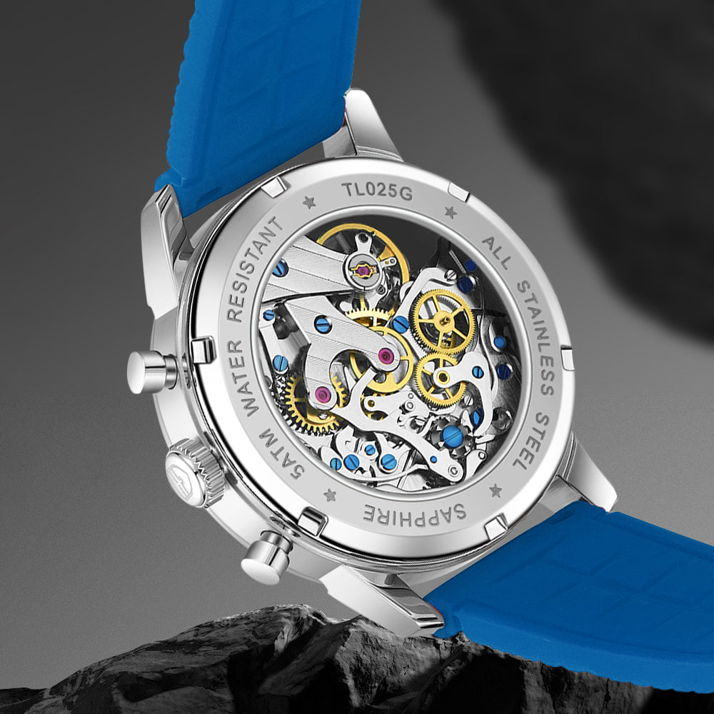 TOPHILL Men's Hand-Wound Chronograph - 40mm 316L Steel, Seagull ST1901 Movement, Sapphire Glass, Tachymeter Bezel, Silicone Band, Super-Luminova, Mechanical Racing Watch tophillwatch.com