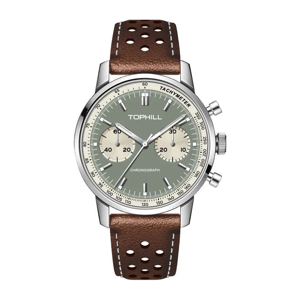TOPHILL Seagull 1963 Chronograph Watch for Men|ST1901 Hand-Winding Mechanical Movement|40mm Vintage Racing Watch|Sapphire Crystal|TL027G tophillwatch.com