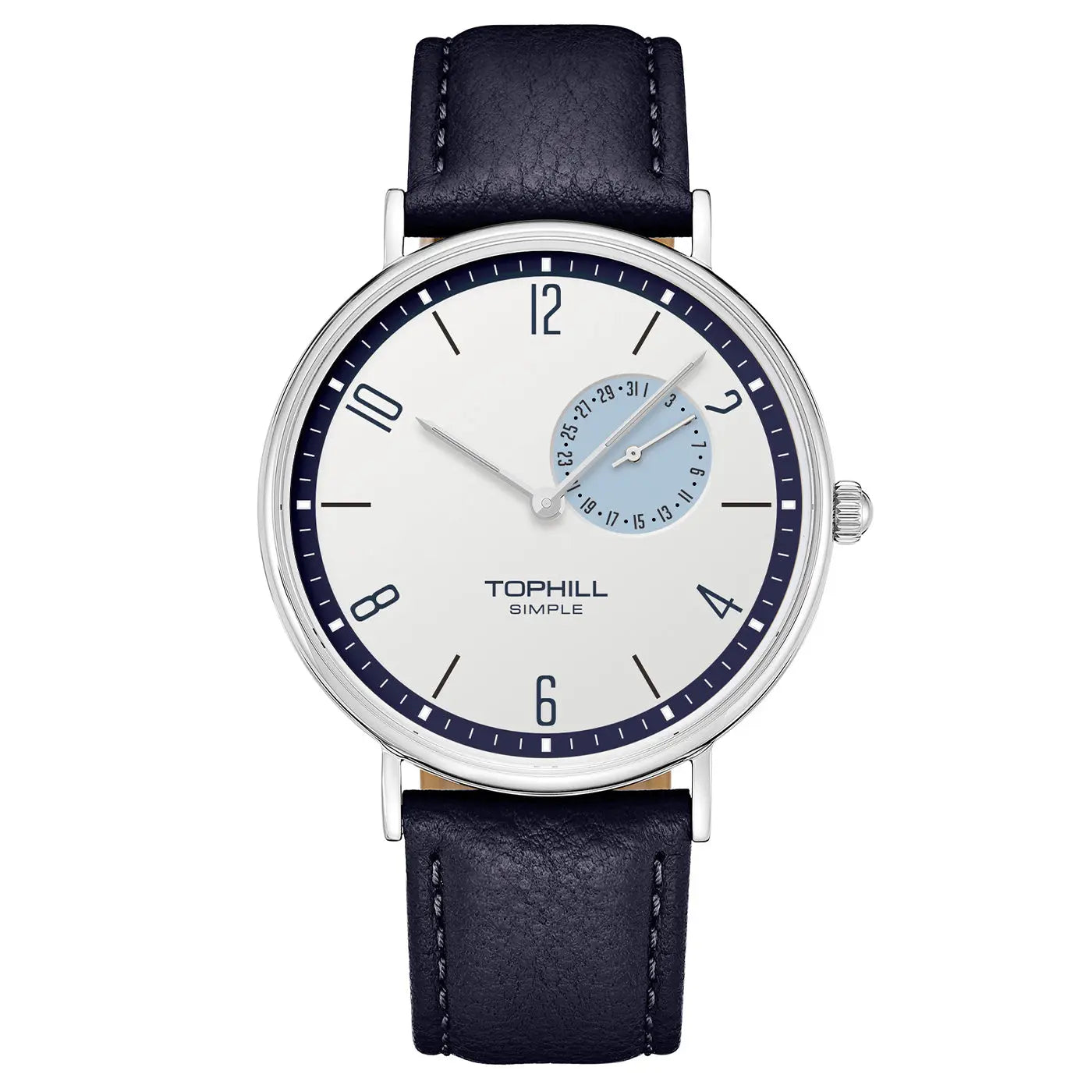 TOPHILL SIMPLE Men's Classic Analog Watch - 40mm Steel Case, Sapphire Glass, Leather Band, Multi-Level Dial with Date Display, 3ATM Water Resistant, Minimalist Business Watch for Men