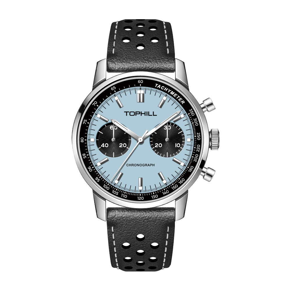 TOPHILL Seagull 1963 Chronograph Watch for Men|ST1901 Hand-Winding Mechanical Movement|40mm Vintage Racing Watch|Sapphire Crystal|316L Stainless Steel Case|5ATM Waterproof|Genuine Leather Strap with Milanese Band tophillwatch.com