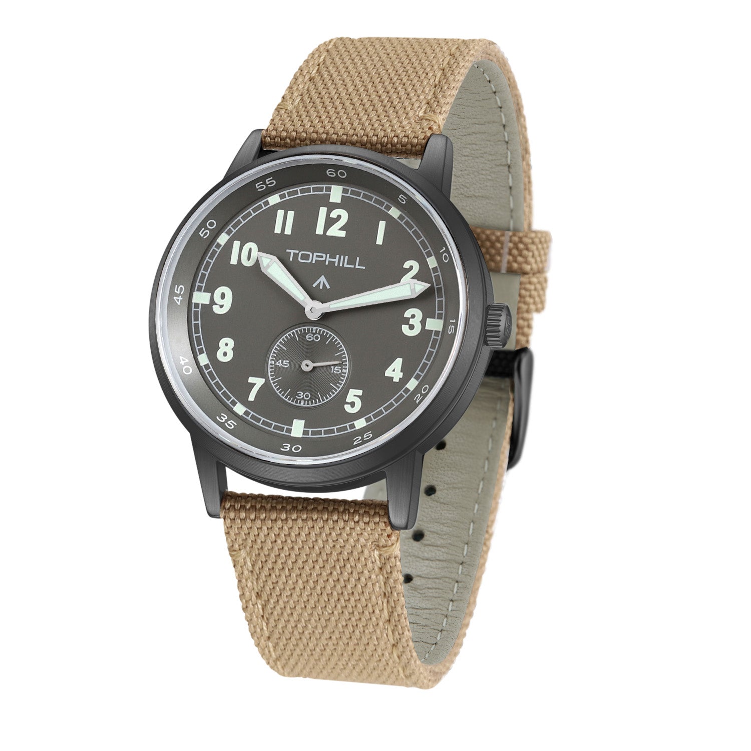 TOPHILL Men's Tactical Field Watch - 40mm Japan Quartz Movement, Canvas Band, Luminous Dial, Small Seconds, Sapphire Glass, Military Style Outdoor Watch for Men tophillwatch.com
