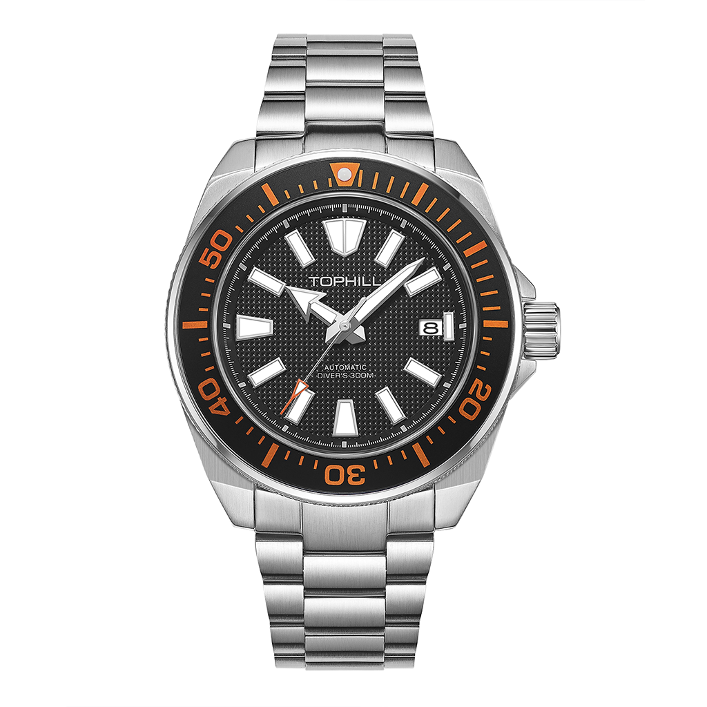 TOPHILL Men's Automatic Dive Watch 300M Waterproof, NH35 Movement, Sapphire Crystal, 316L Steel Bracelet, Luminous Dial, Date Function, Professional Diving Equipment TD008G tophillwatch.com