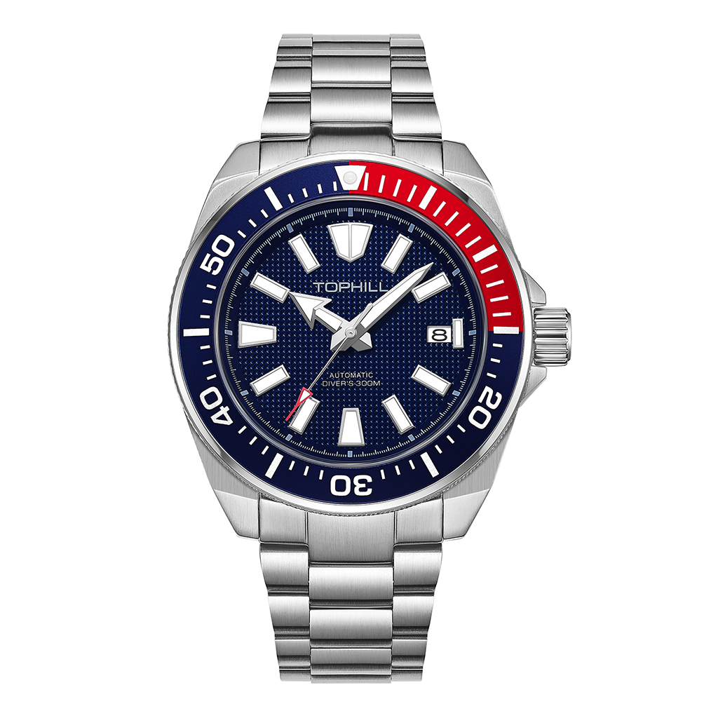 TOPHILL Men's Automatic Dive Watch 300M Waterproof, NH35 Movement, Sapphire Crystal, 316L Steel Bracelet, Luminous Dial, Date Function, Professional Diving Equipment TD008G tophillwatch.com
