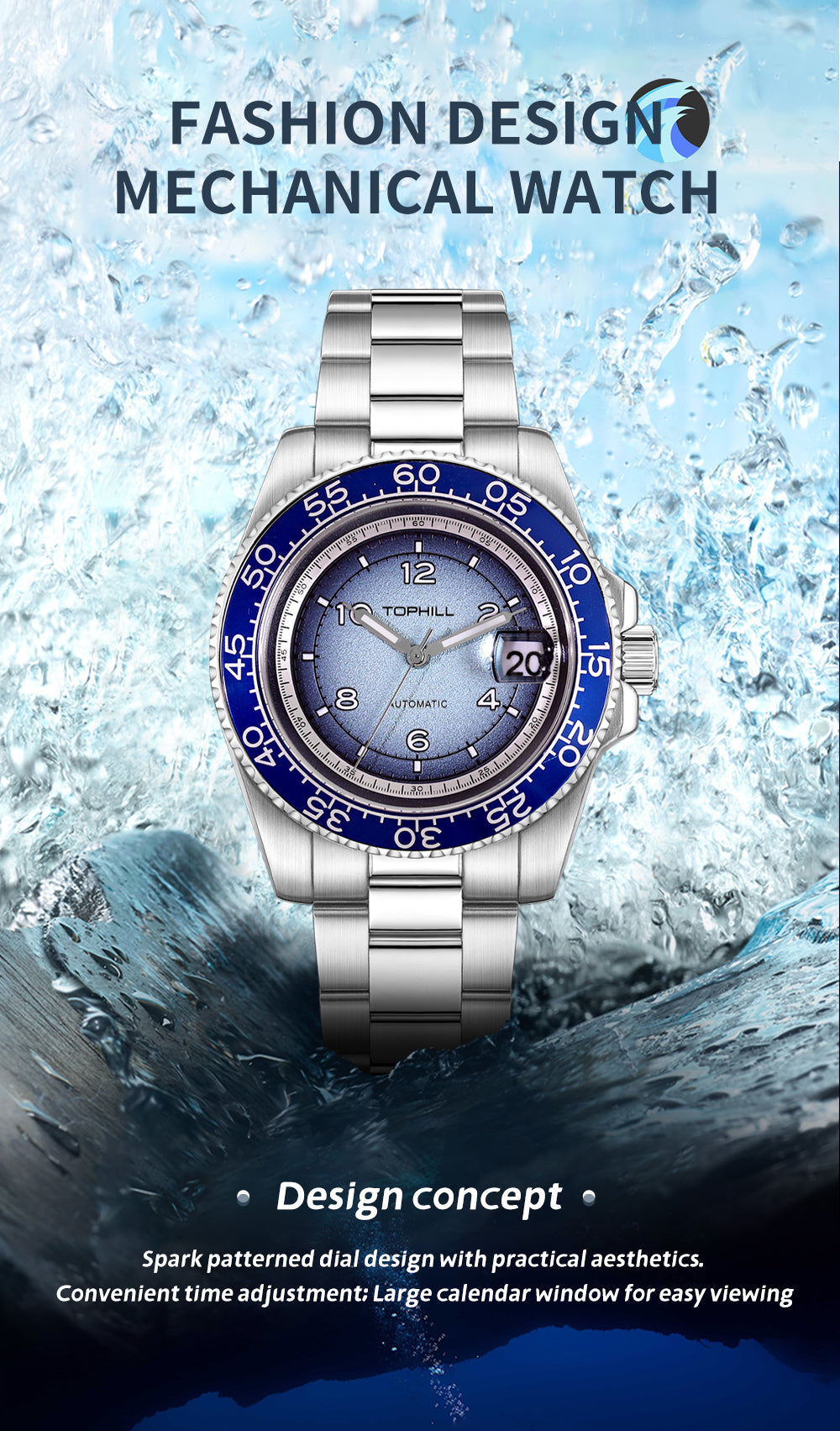 TOPHILL Men's Vintage Diver Watch - 41mm Automatic, 2813 Movement, Sparkle Texture Dial, Two-Tone Bezel, Sapphire Glass, 3ATM Water Resistant, Steel Band, Retro Style tophillwatch.com