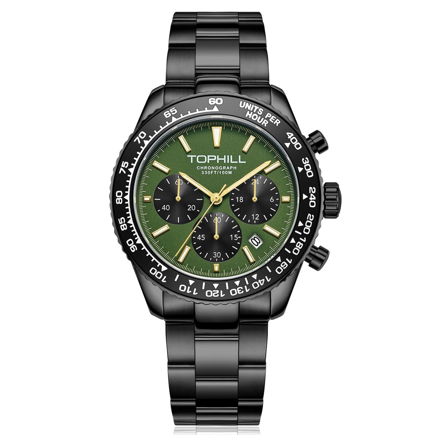 TOPHILL Men's Racing Chronograph Watch - 42mm 304L Steel, Imported Quartz Movement, Sapphire Glass, Tachymeter Scale, 100M Water Resistant, Stainless Steel Band tophillwatch.com
