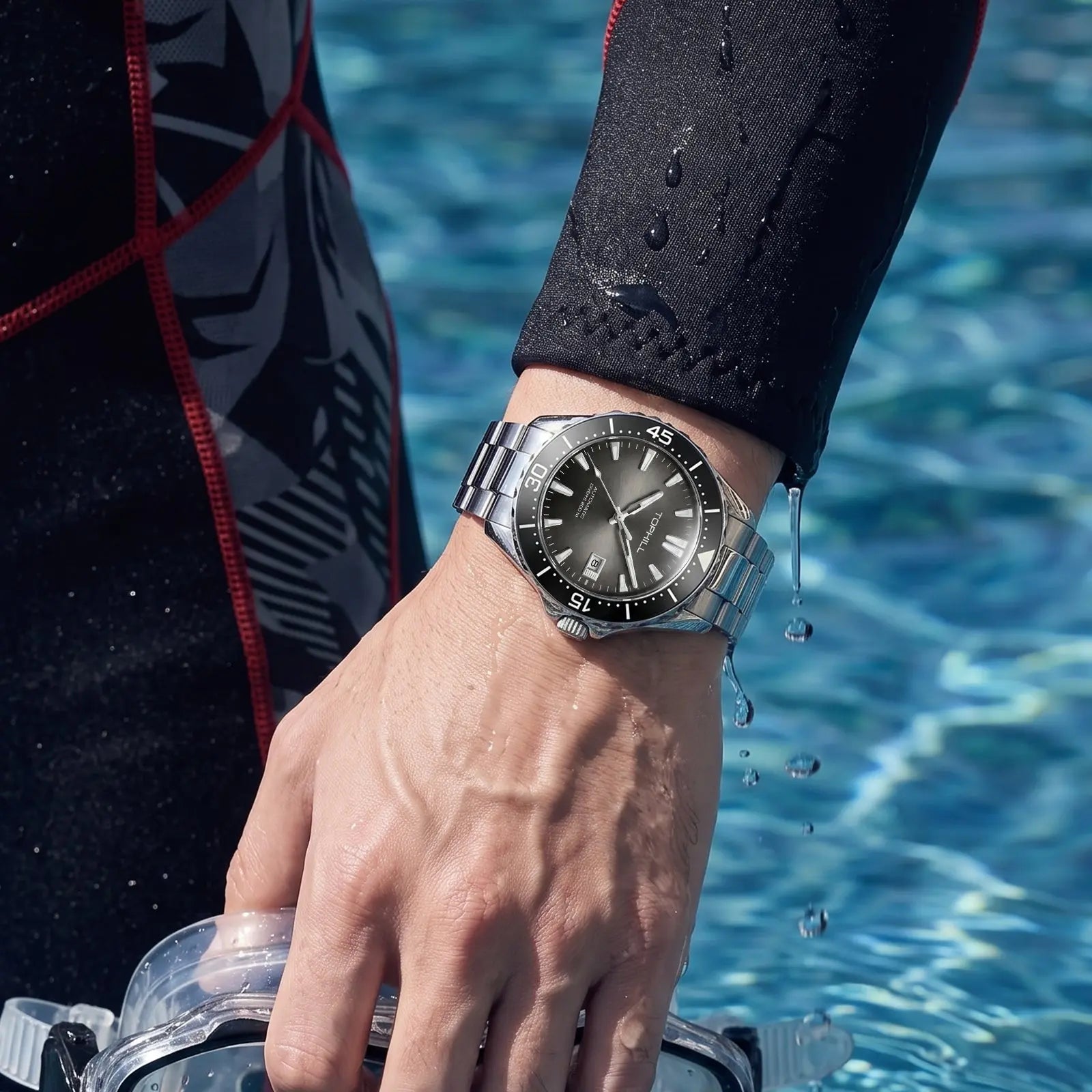 TOPHILL Miyota 8215 Watch for Men | Automatic Diver Watch | 20ATM Waterproof | Sapphire Crystal | Ceramic Bezel | C3 Luminous | TD015G