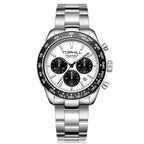 TOPHILL Men's Racing Chronograph Watch - 42mm 304L Steel, Imported Quartz Movement, Sapphire Glass, Tachymeter Scale, 100M Water Resistant, Stainless Steel Band tophillwatch.com