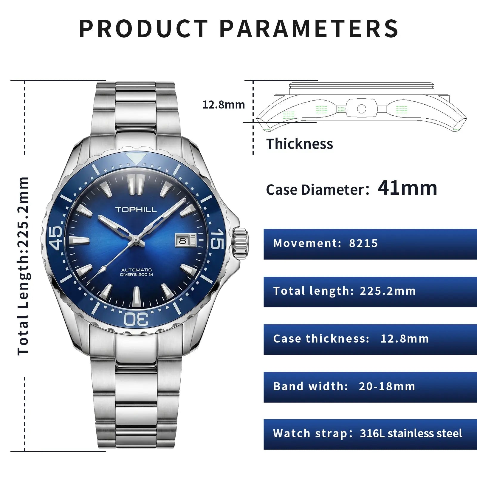 TOPHILL Men Watches Analog Automatic Watch|Miyota 8215 Movement|20ATM Waterproof Diver Watch with Sapphire Crystal|Ceramic Bezel|C3 Luminous|TD015G tophillwatch.com