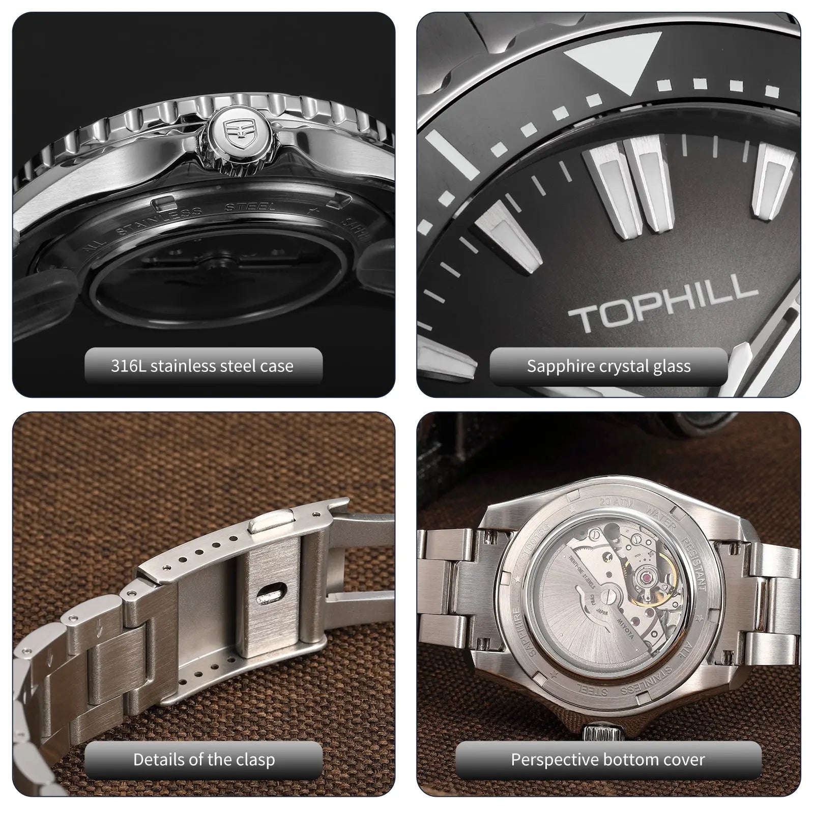 TOPHILL Men Watches Analog Automatic Watch|Miyota 8215 Movement|20ATM Waterproof Diver Watch with Sapphire Crystal|Ceramic Bezel|C3 Luminous|TD015G tophillwatch.com