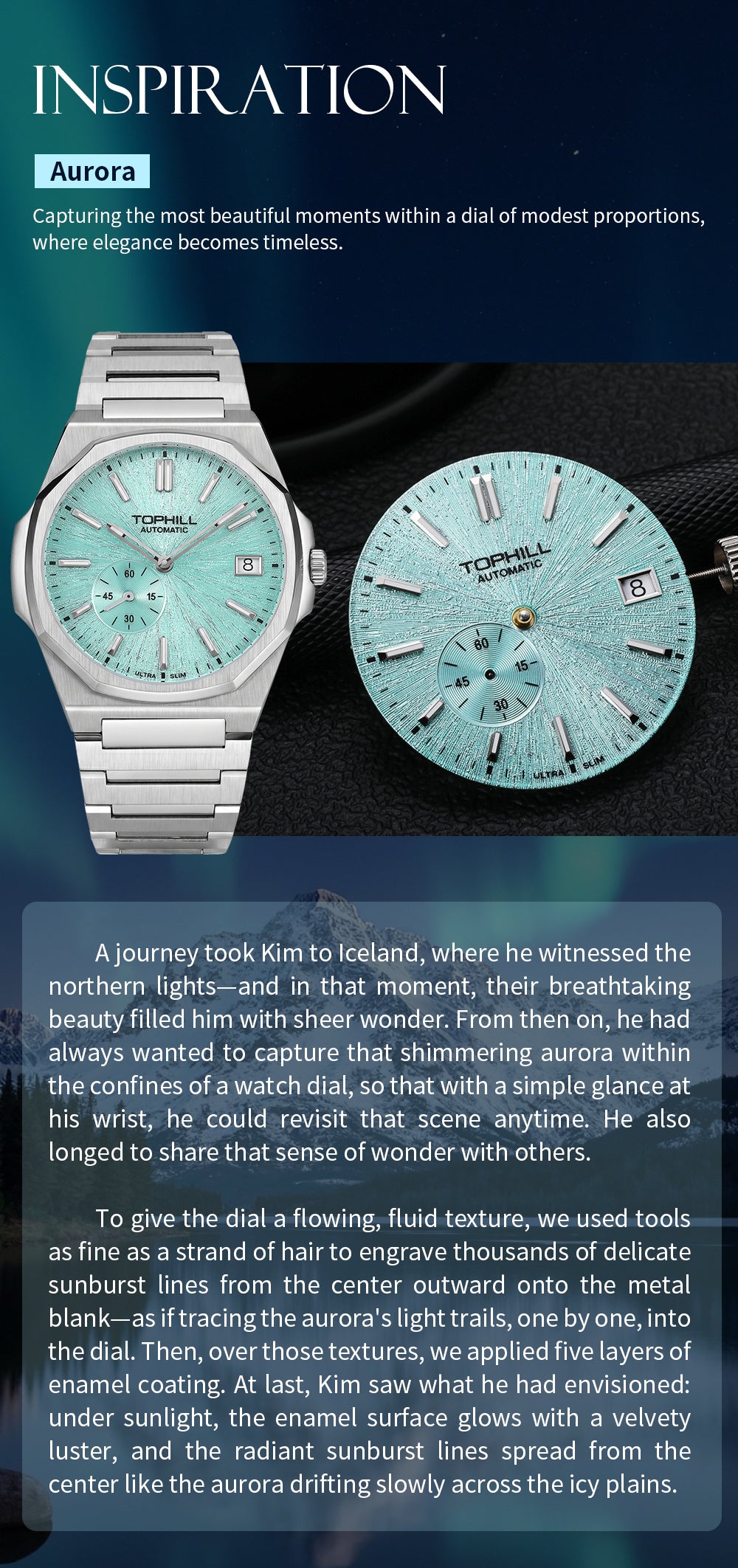 TOPHILL KIM Series Men's Automatic Watch 38.7mm Ultra-Slim 9mm Dress Watch Sapphire Crystal 5ATM Waterproof Wristwatch Kim001G