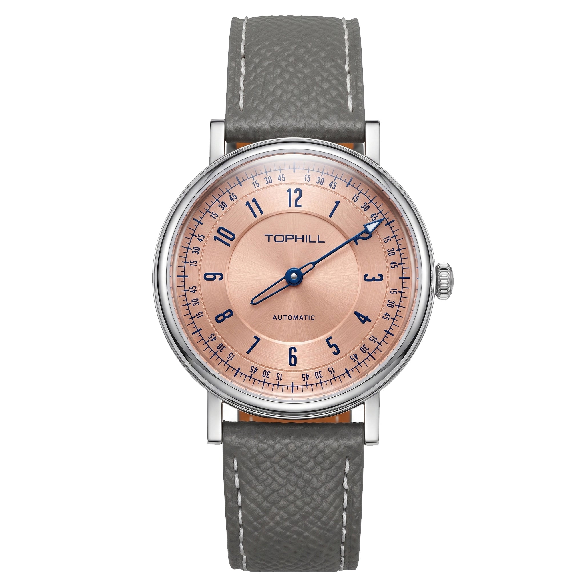 TOPHILL One-Hand Automatic Watch for Men, 40mm Miyota 9039 Movement, Sapphire Crystal, 316L Stainless Steel, 5ATM Waterproof, Genuine Leather Strap KIM002G