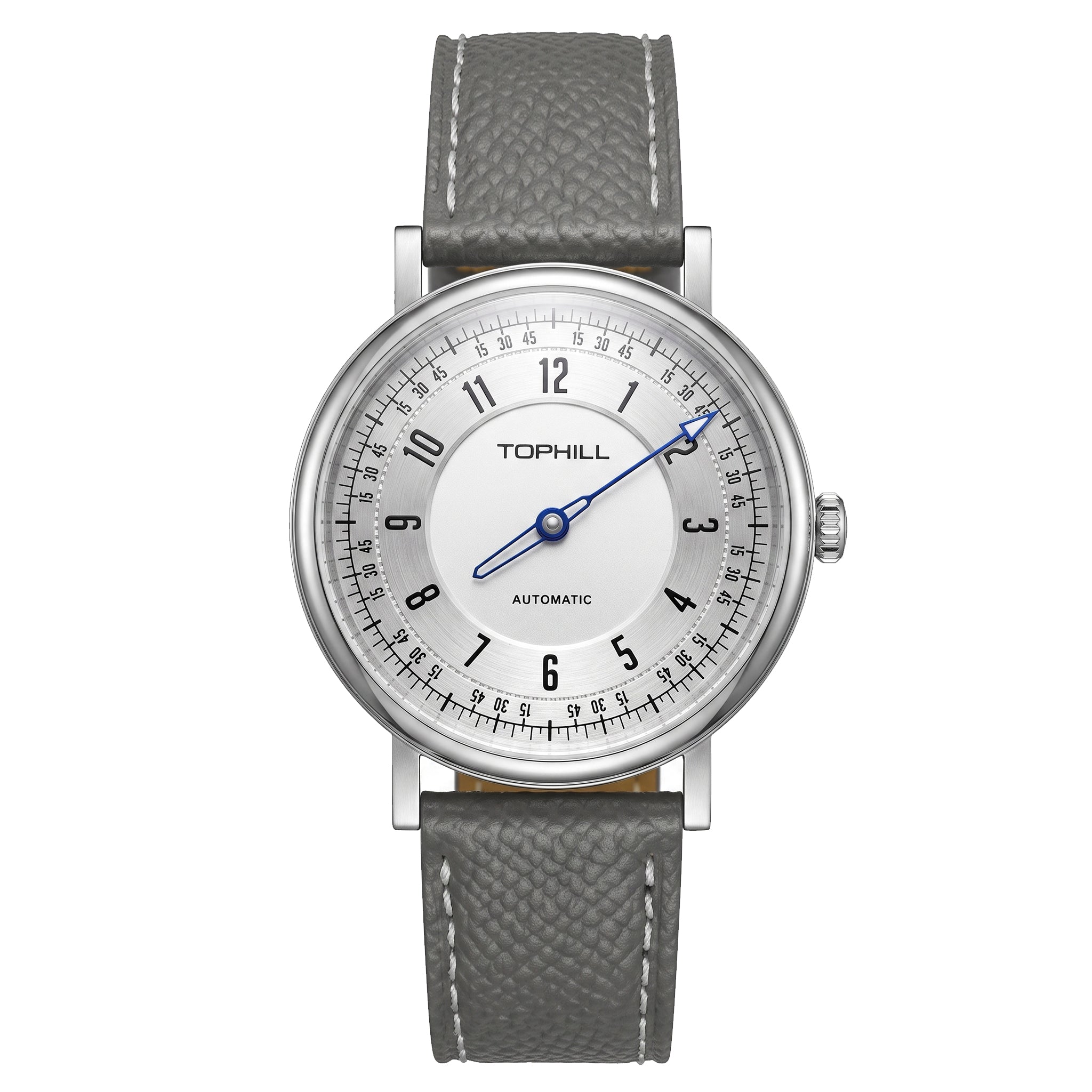 TOPHILL One-Hand Automatic Watch for Men, 40mm Miyota 9039 Movement, Sapphire Crystal, 316L Stainless Steel, 5ATM Waterproof, Genuine Leather Strap KIM002G