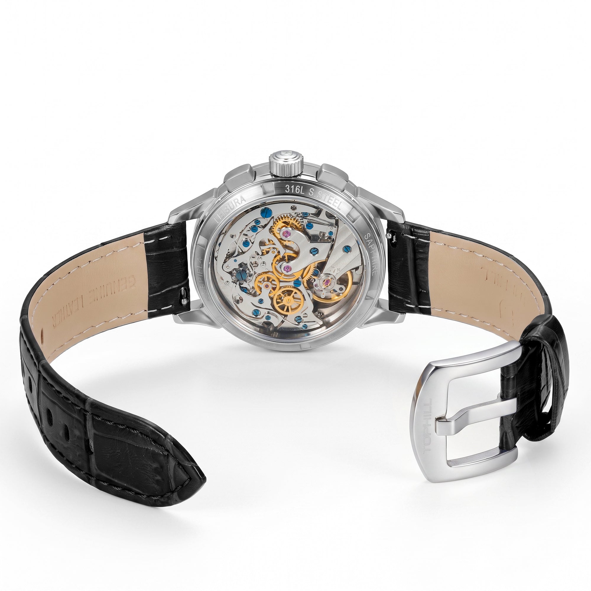 TOPHILL Men's Chronograph Watch | ST1905 Hand-Winding Mechanical Power Reserve Dress Wristwatch | Kim003G