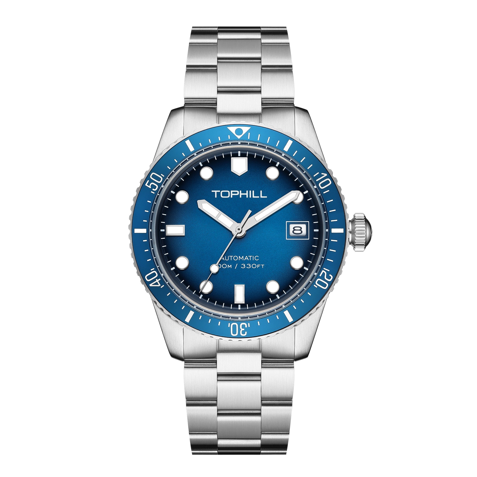 TOPHILL Men's Automatic Mechanical Watch 40mm Stainless Steel Bracelet 10ATM Waterproof NH35 Movement Luminous Date Window Dress Watch TD010G tophillwatch.com