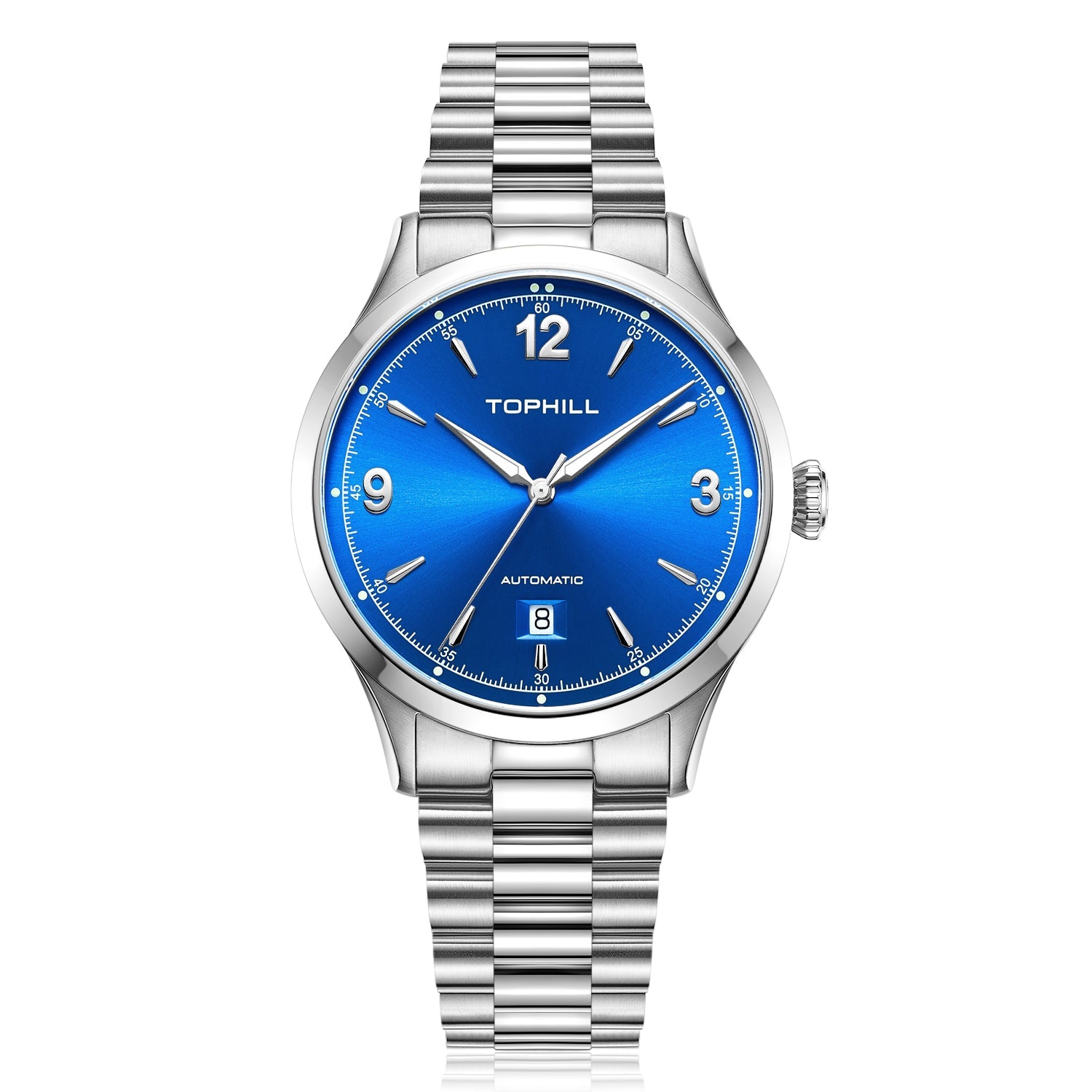 TOPHILL Men's Automatic Dress Watch 40mm - Miyota 8215 Japanese Movement, Sunburst Dial, 316L Steel, Sapphire Crystal, 5ATM Waterproof, Slim Profile, Butterfly Clasp Classic Business Timepiece tophillwatch.com