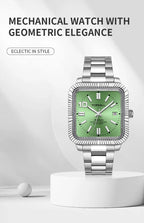 TOPHILL Men's Square Automatic Mechanical Watch - 38.5mm 316L Steel, Sunray Dial, 10 o'clock Hour Marker, Date Display, Solid Steel Band, 50M Water Resistant, Dress Business Watch tophillwatch.com