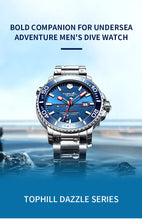 Lade das Bild in den Galerie-Viewer, TOPHILL Men's Professional Diver Watch - 45mm Automatic, 300m/1000ft Water Resistant, Unidirectional Bezel, Luminous Dial, Steel Bracelet + Bonus Rubber Band, Swiss Movement tophillwatch.com
