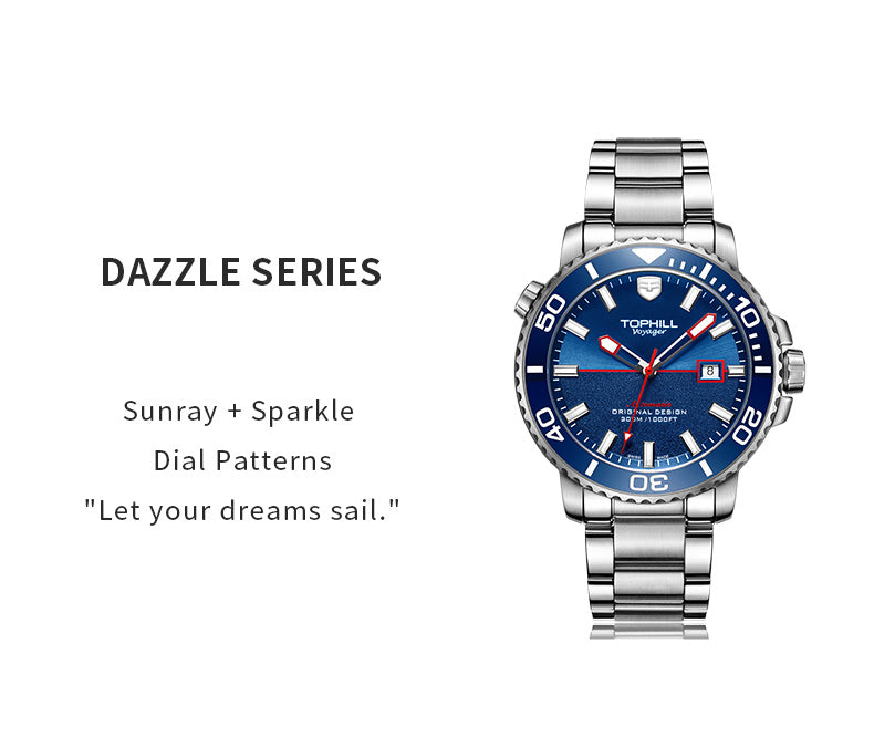 TOPHILL Men's Professional Diver Watch - 45mm Automatic, 300m/1000ft Water Resistant, Unidirectional Bezel, Luminous Dial, Steel Bracelet + Bonus Rubber Band, Swiss Movement tophillwatch.com