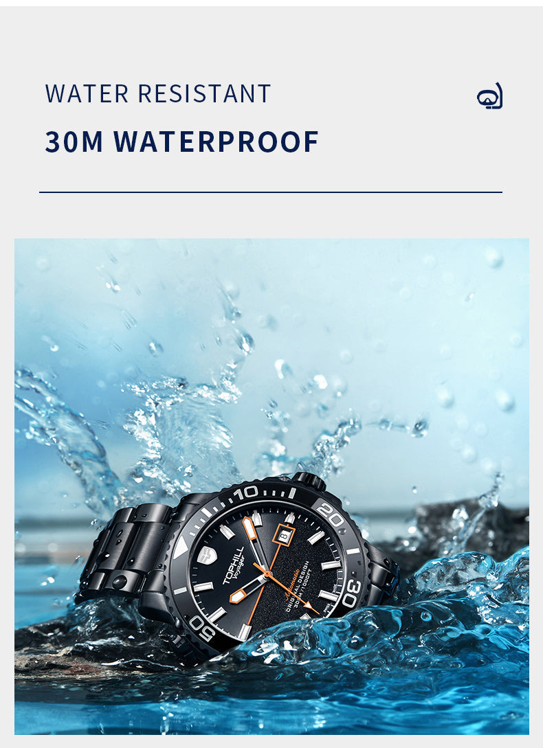 TOPHILL Men's Professional Diver Watch - 45mm Automatic, 300m/1000ft Water Resistant, Unidirectional Bezel, Luminous Dial, Steel Bracelet + Bonus Rubber Band, Swiss Movement tophillwatch.com