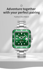 TOPHILL Men's Square Automatic Diver - 39mm 316L Steel, 10ATM/100M Water Resistant, Unidirectional Bezel, Date Window, Sapphire Glass, Turtle Safety Clasp, Original Design tophillwatch.com