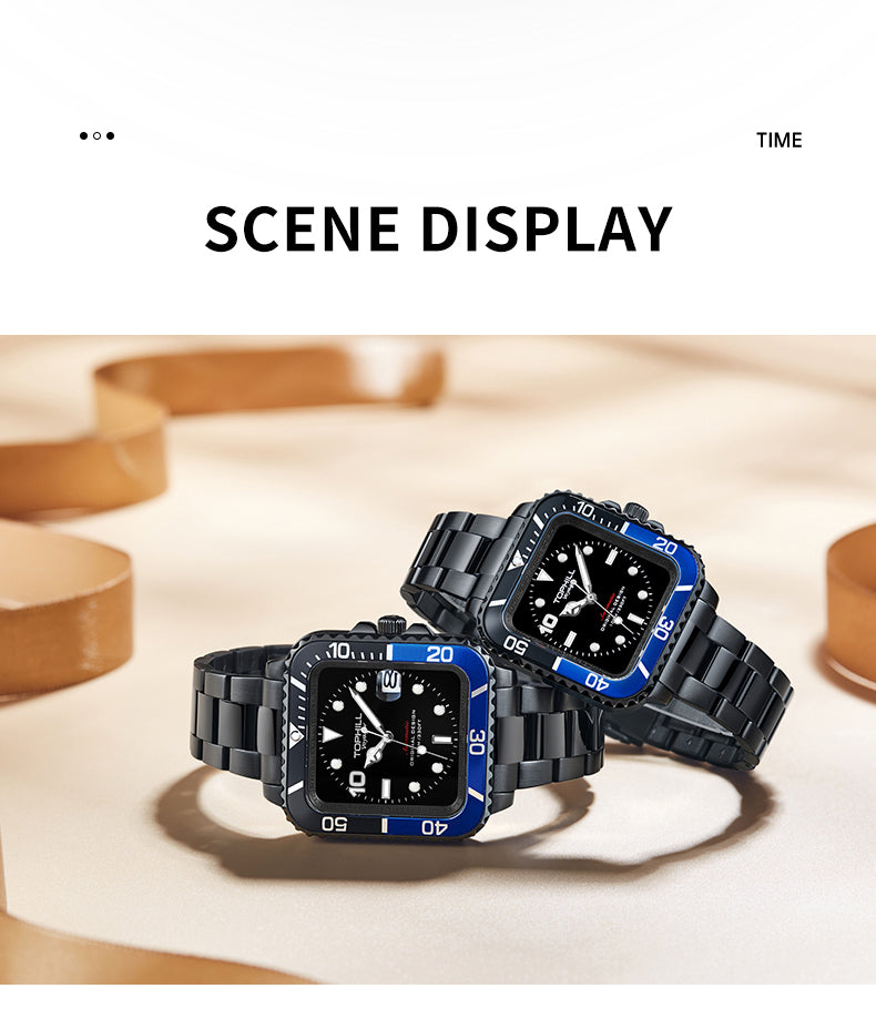 TOPHILL Men's Square Automatic Diver - 39mm 316L Steel, 10ATM/100M Water Resistant, Unidirectional Bezel, Date Window, Sapphire Glass, Turtle Safety Clasp, Original Design tophillwatch.com