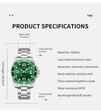 Lade das Bild in den Galerie-Viewer, TOPHILL Men's Classic Diver Watch - 41mm Automatic Mechanical, Unidirectional Bezel, Date Window, Sapphire Glass, Steel Bracelet, 30M Water Resistant, Butterfly Clasp tophillwatch.com

