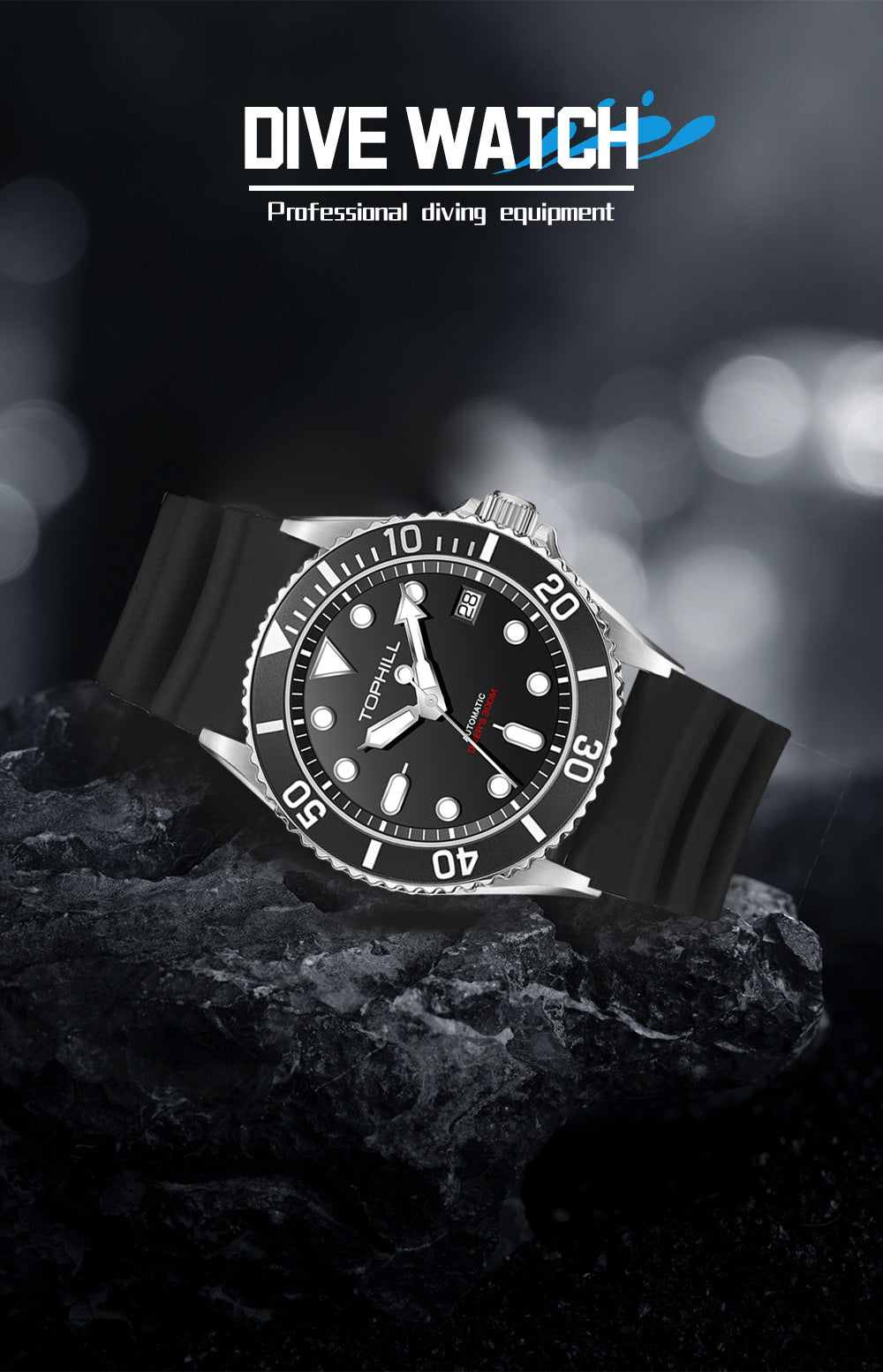 TOPHILL Men's Automatic Dive Watch 300M Waterproof, NH35 Movement, Sapphire Crystal, Luminous Dial, Date Function, Professional Diving Equipment TD007G tophillwatch.com