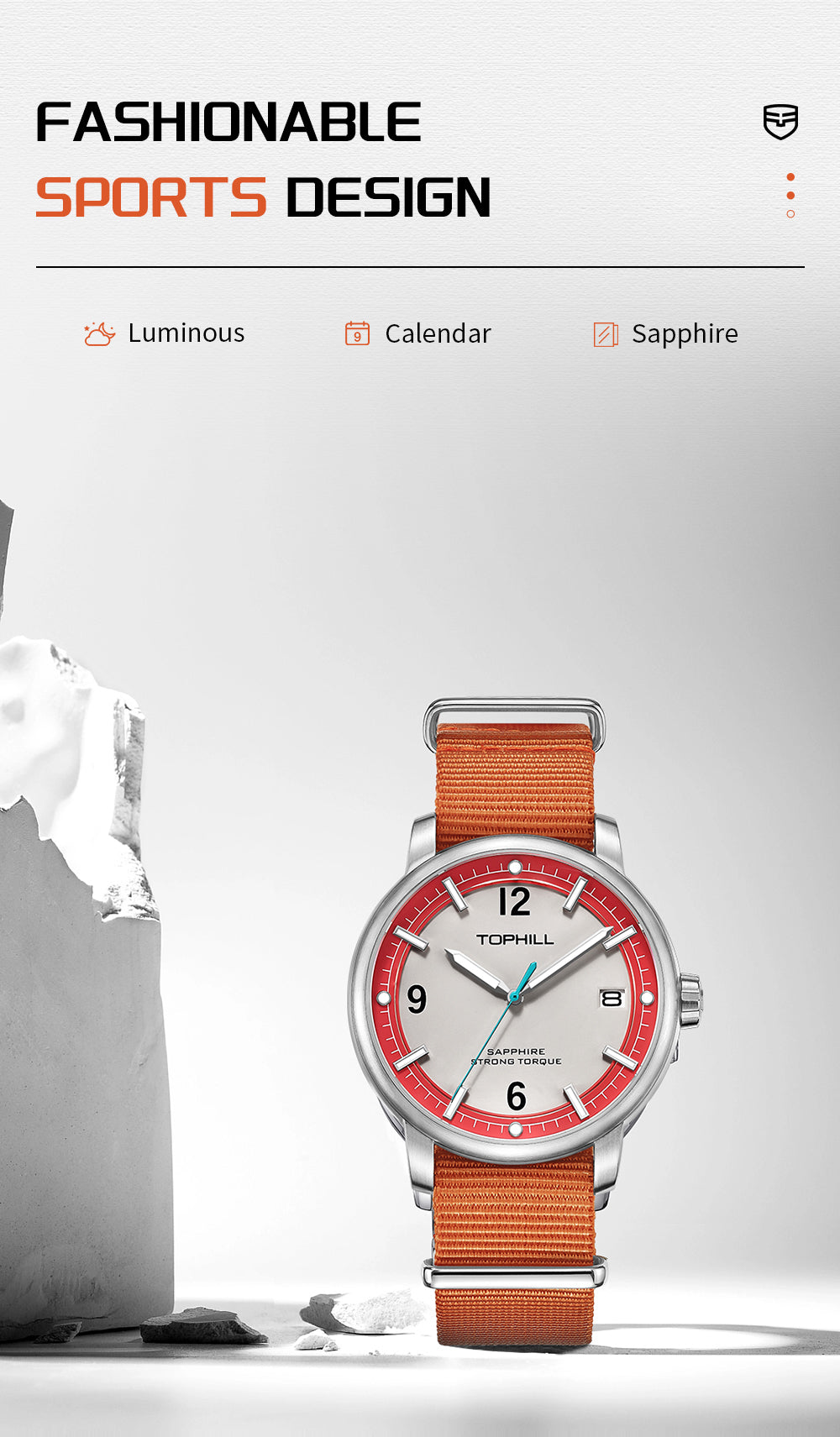 TOPHILL Men's Casual Sport Watch - 42mm Quartz, Sapphire Glass, NATO Nylon Band, Date Window, 5ATM Water Resistant, Military-Inspired Outdoor Watch for Men tophillwatch.com