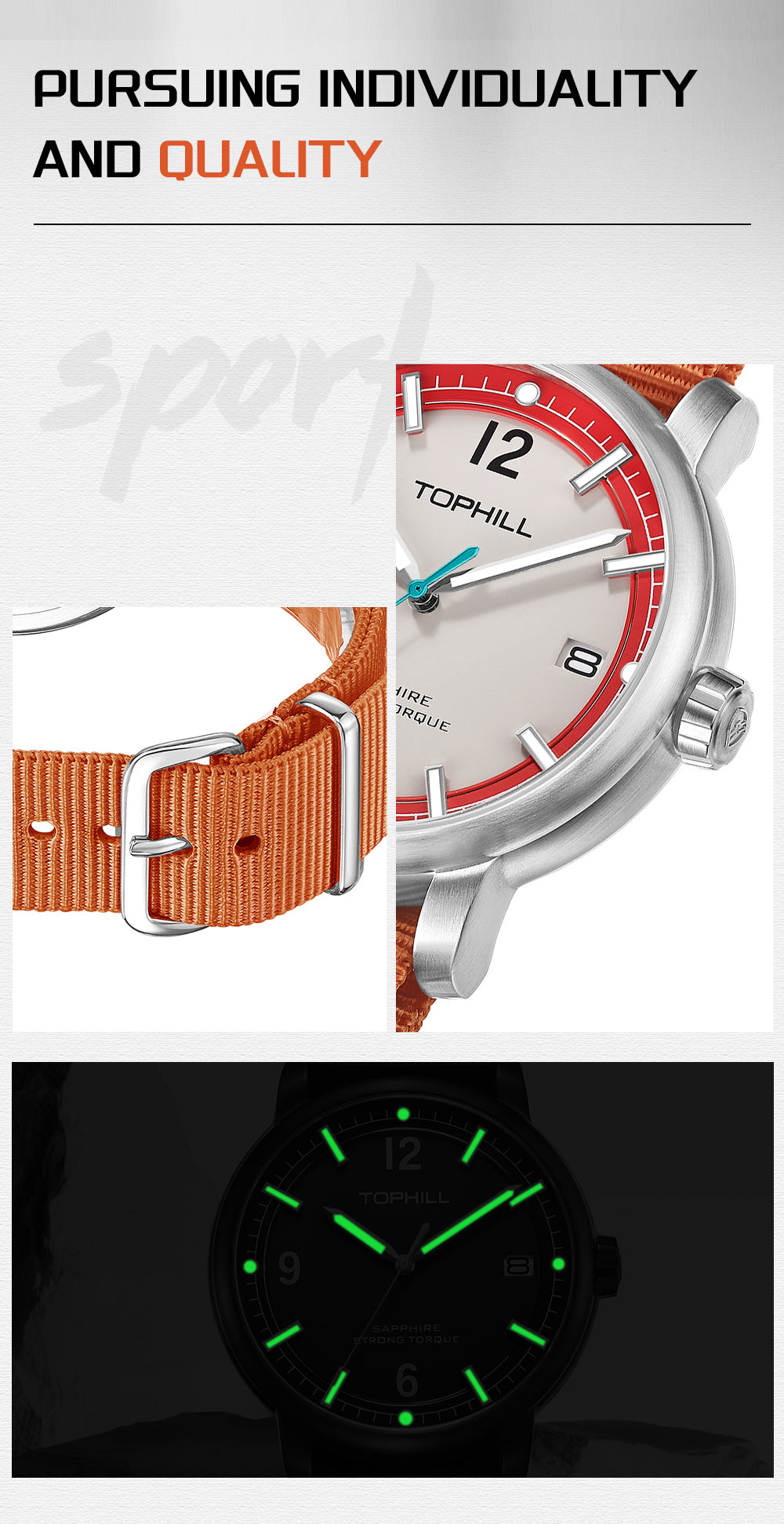 TOPHILL Men's Casual Sport Watch - 42mm Quartz, Sapphire Glass, NATO Nylon Band, Date Window, 5ATM Water Resistant, Military-Inspired Outdoor Watch for Men tophillwatch.com