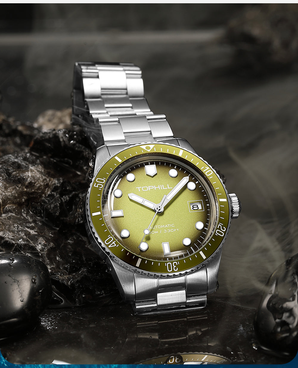 TOPHILL Men's Automatic Mechanical Watch 40mm Stainless Steel Bracelet 10ATM Waterproof NH35 Movement Luminous Date Window Dress Watch TD010G tophillwatch.com