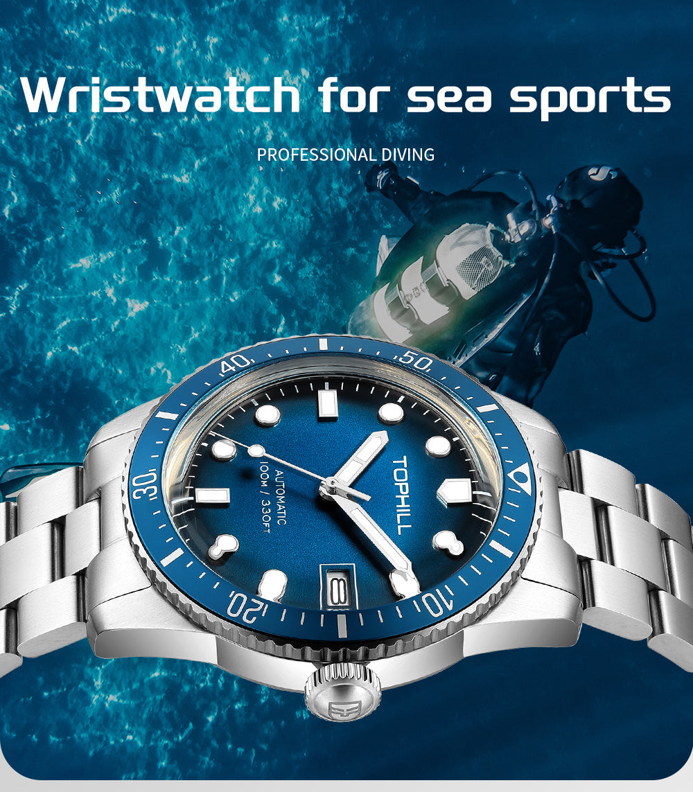 TOPHILL Men's Automatic Mechanical Watch 40mm Stainless Steel Bracelet 10ATM Waterproof NH35 Movement Luminous Date Window Dress Watch TD010G tophillwatch.com