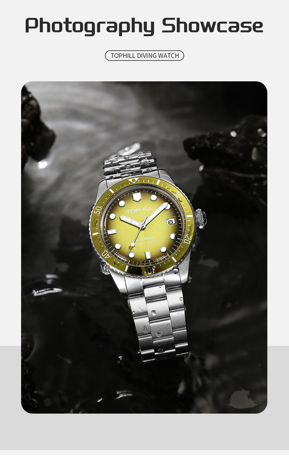 TOPHILL Men's Automatic Mechanical Watch 40mm Stainless Steel Bracelet 10ATM Waterproof NH35 Movement Luminous Date Window Dress Watch TD010G tophillwatch.com