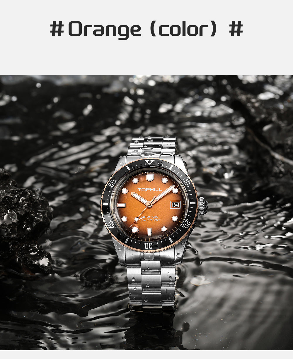 TOPHILL Men's Automatic Mechanical Watch 40mm Stainless Steel Bracelet 10ATM Waterproof NH35 Movement Luminous Date Window Dress Watch TD010G tophillwatch.com