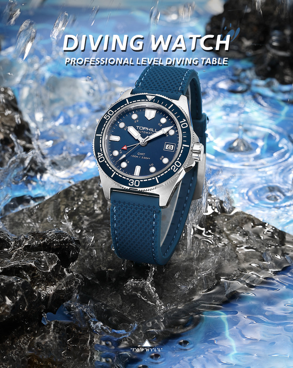 TOPHILL Mens Watches GMT Automatic Dive Watch|39.5mm 316L Steel Dive Watch|NH34 Movement|Sapphire Crystal|Ceramic Bezel|10ATM Water Resistant|BGW9 Luminous Rubber Strap Watch for Men tophillwatch.com