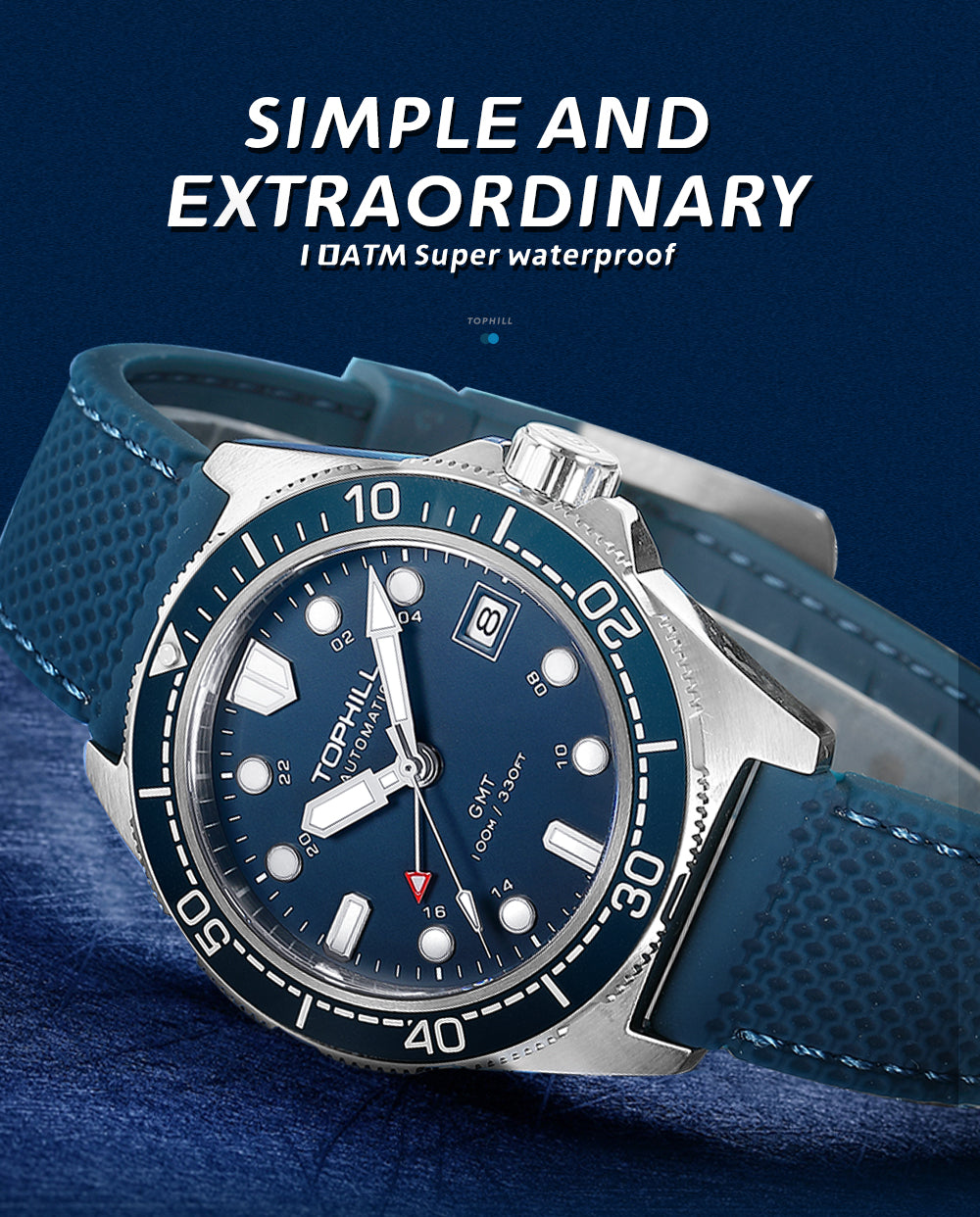 TOPHILL Mens Watches GMT Automatic Dive Watch|39.5mm 316L Steel Dive Watch|NH34 Movement|Sapphire Crystal|Ceramic Bezel|10ATM Water Resistant|BGW9 Luminous Rubber Strap Watch for Men tophillwatch.com