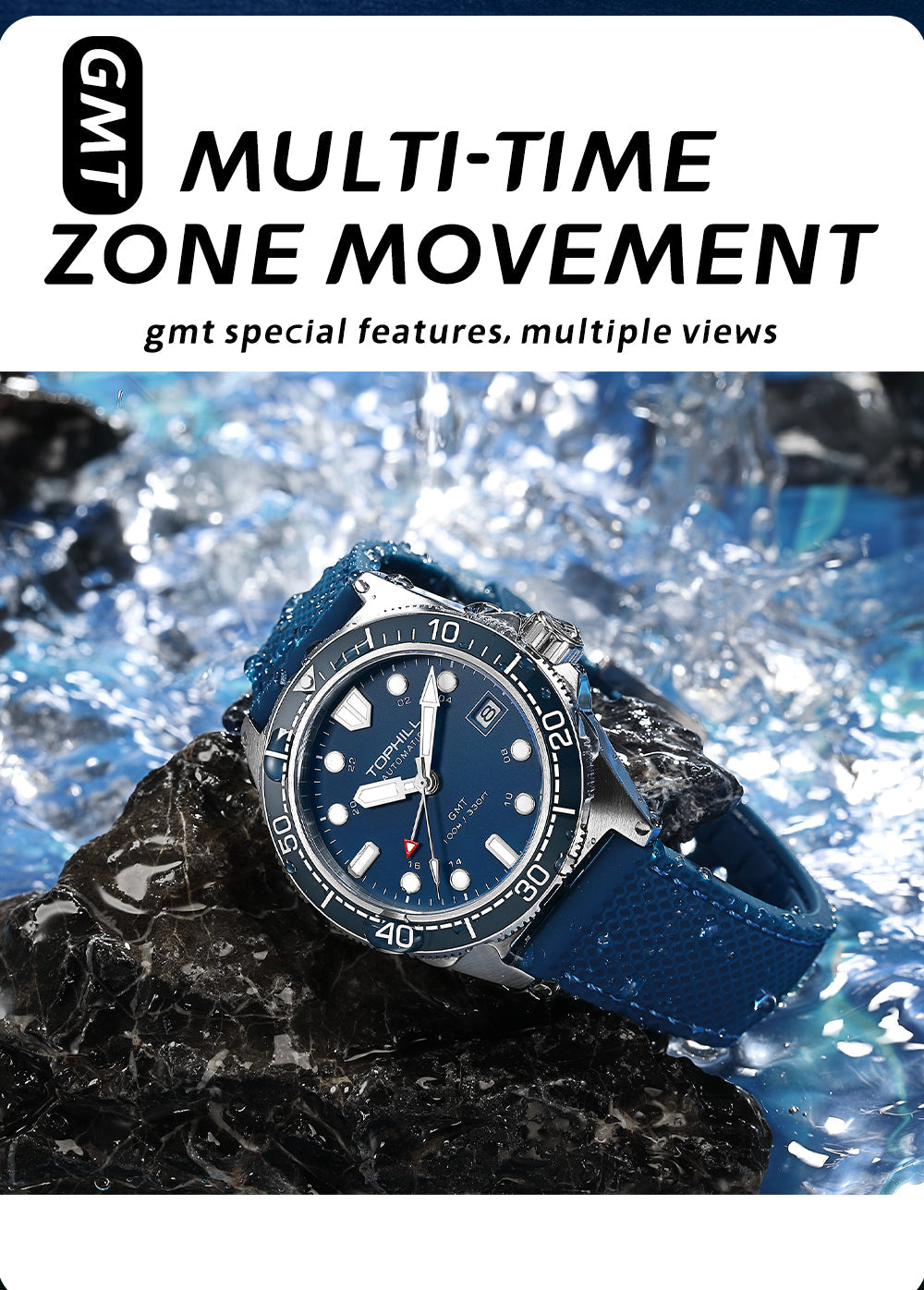 TOPHILL Mens Watches GMT Automatic Dive Watch|39.5mm 316L Steel Dive Watch|NH34 Movement|Sapphire Crystal|Ceramic Bezel|10ATM Water Resistant|BGW9 Luminous Rubber Strap Watch for Men tophillwatch.com