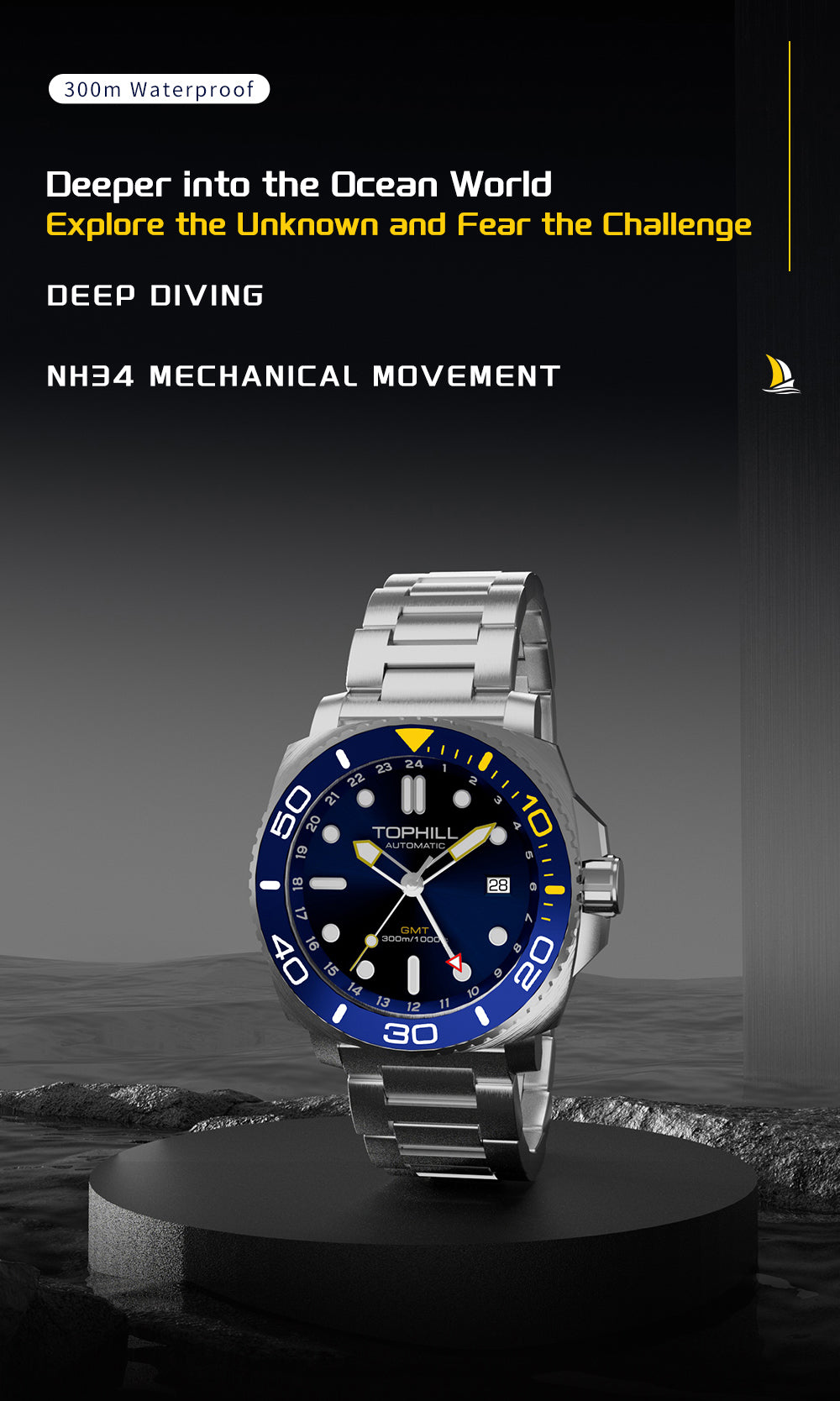 TOPHILL Automatic Watches for Men|Diving Watch 300M Waterproof|GMT Watch|Super Luminous|Screw-Down Crown & HEV|Ceramic Bezel|316L Stainless Steel & Sapphire Crystal|Black Luxury Watch for Business Scuba Diving|Gift for Men tophillwatch.com