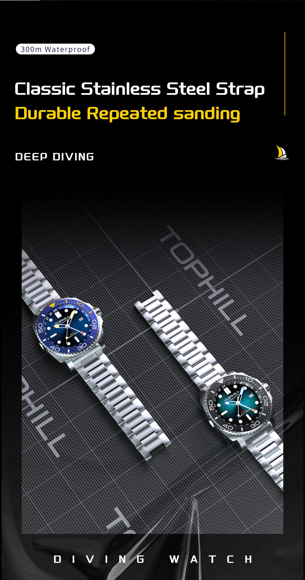 TOPHILL Automatic Watches for Men|Diving Watch 300M Waterproof|GMT Watch|Super Luminous|Screw-Down Crown & HEV|Ceramic Bezel|316L Stainless Steel & Sapphire Crystal|Black Luxury Watch for Business Scuba Diving|Gift for Men tophillwatch.com