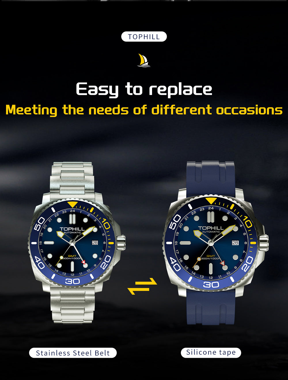 TOPHILL Automatic Watches for Men|Diving Watch 300M Waterproof|GMT Watch|Super Luminous|Screw-Down Crown & HEV|Ceramic Bezel|316L Stainless Steel & Sapphire Crystal|Black Luxury Watch for Business Scuba Diving|Gift for Men tophillwatch.com