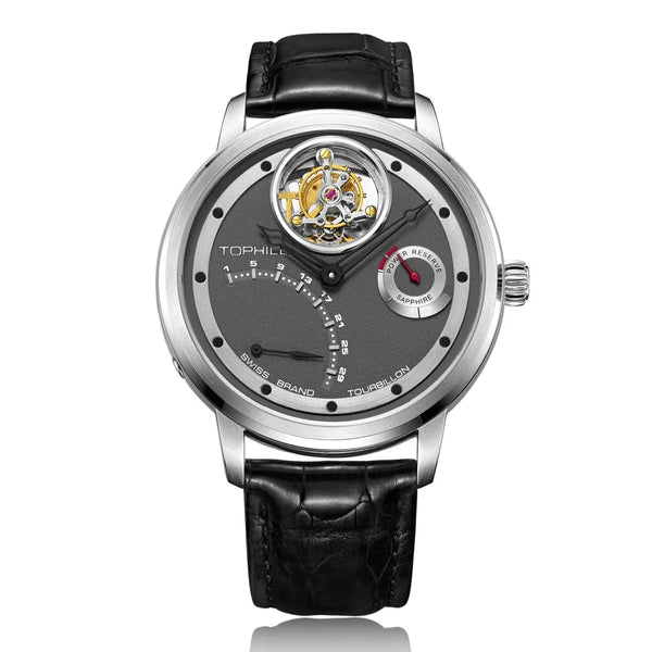 TOPHILL Men's Tourbillon Automatic Mechanical Watch 42.5mm Sapphire Crystal Leather Strap 5ATM Waterproof Retrograde Date Power Reserve Display Luxury Watch TU009G tophillwatch.com