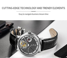 Lade das Bild in den Galerie-Viewer, TOPHILL Men's Tourbillon Automatic Mechanical Watch 42.5mm Sapphire Crystal Leather Strap 5ATM Waterproof Retrograde Date Power Reserve Display Luxury Watch TU009G tophillwatch.com
