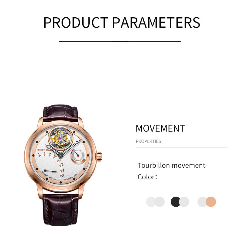 TOPHILL Men's Tourbillon Automatic Mechanical Watch 42.5mm Sapphire Crystal Leather Strap 5ATM Waterproof Retrograde Date Power Reserve Display Luxury Watch TU009G tophillwatch.com