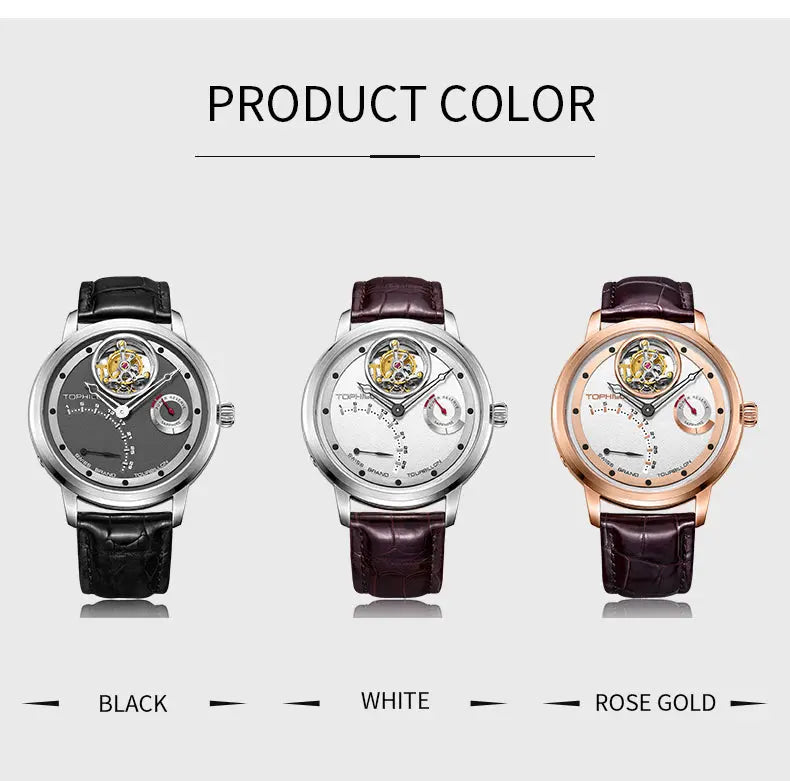 TOPHILL Men's Tourbillon Automatic Watch TU009G | 42.5mm Leather Strap | TU009G